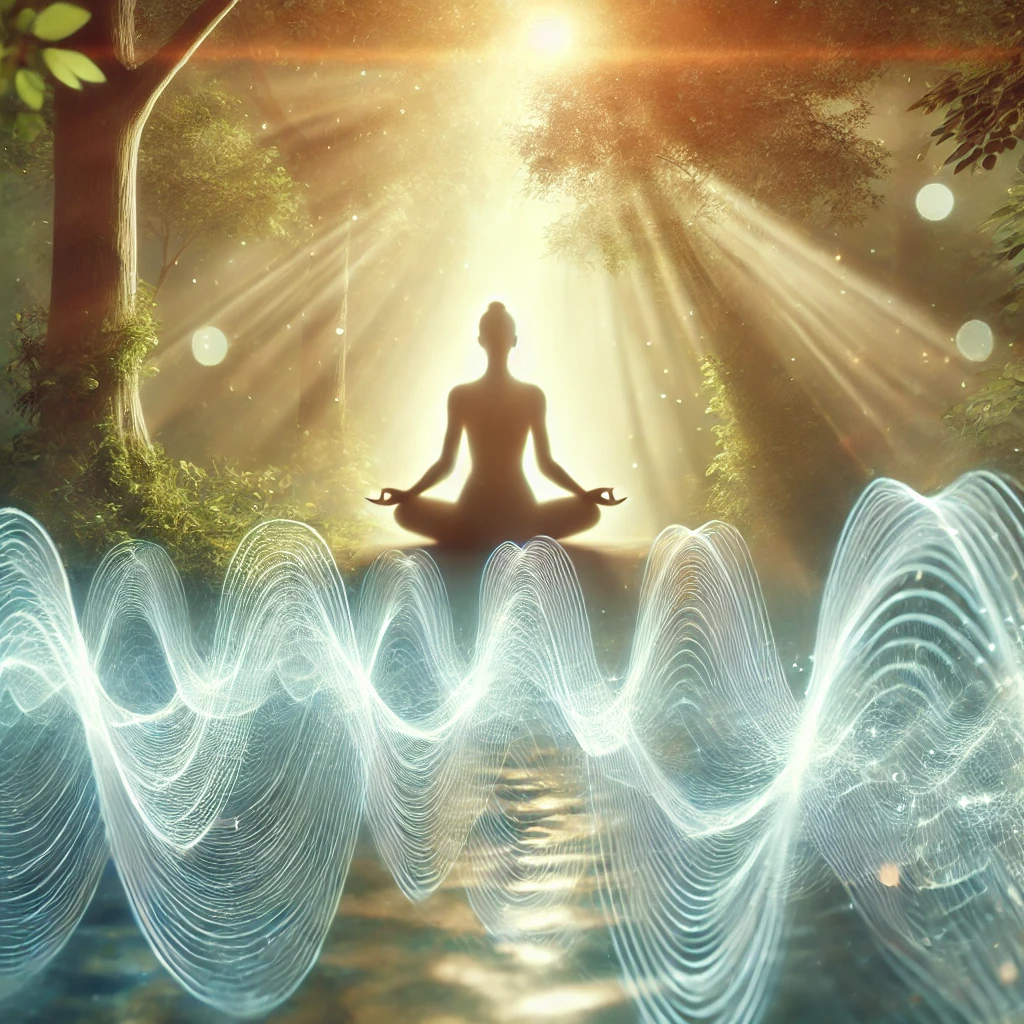A magasabb frekvenciák elérése: egy meditáló személy körül sugárzó energiamezők