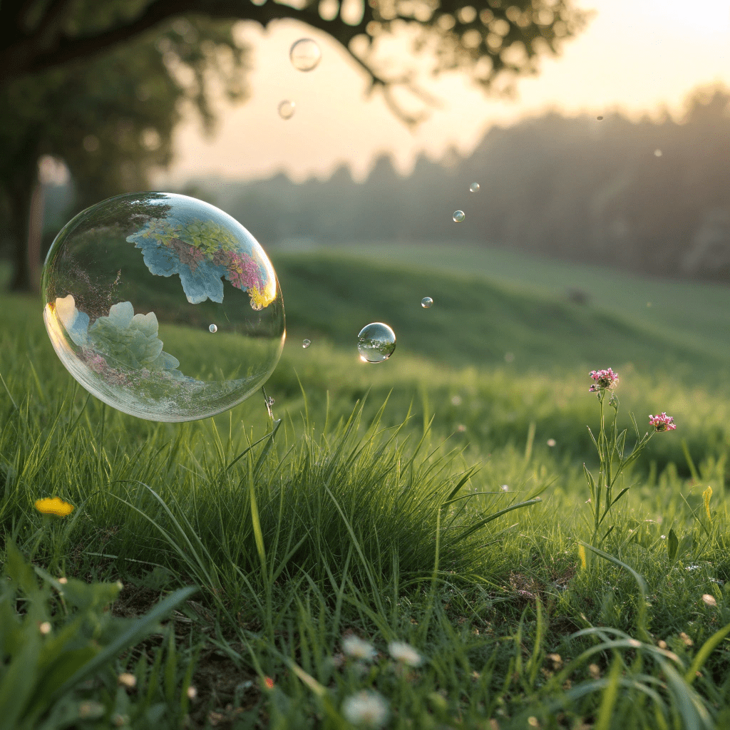 Ahogy az Úr reám nézett – egy finoman lebegő szappanbuborék a napsütéses rét felett, az életöröm és könnyedség hangulatával.